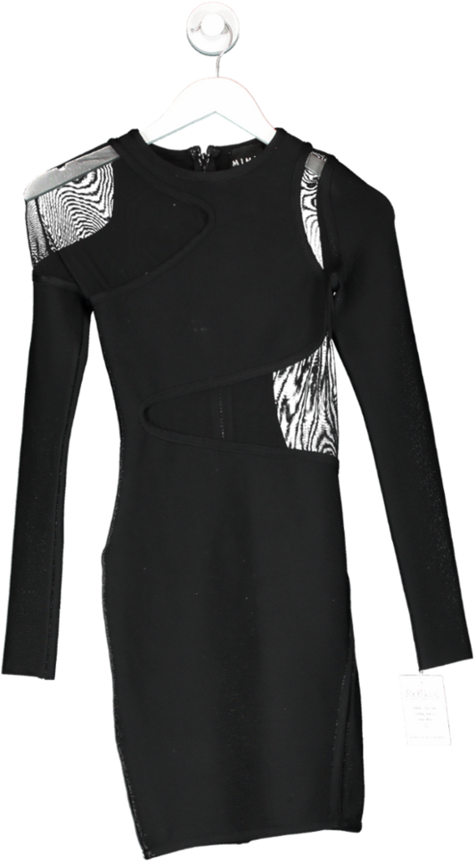 Mimii London Black Long Sleeve Mesh Panelled Mini Dress UK XS