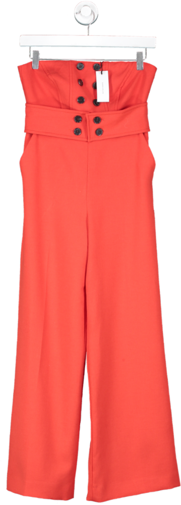 Karen Millen Red Petite Compact Stretch Tux Bandeau Wide Leg Jumpsuit UK 8