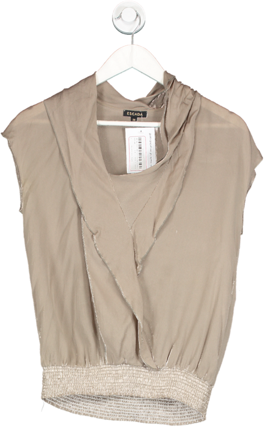 Escada Brown Ruffle Front Silk Top UK 6