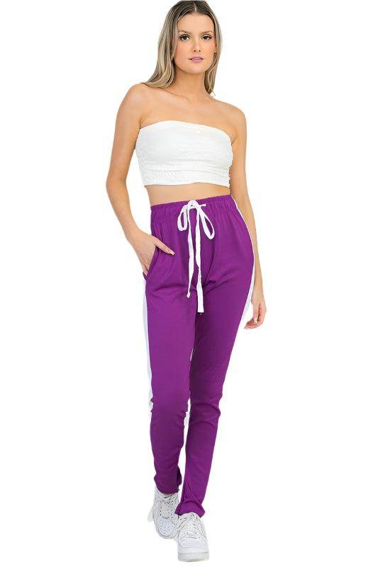 Women's Activewear Women's Purple White Single Strip Track Pants